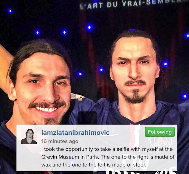 Zlatan takes a selfie with his wax twin